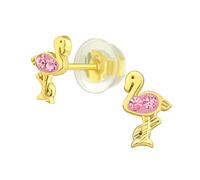 Fabulous Flamingo Dainty Gold Plated Sterling Silver Stud Earrings with Pink Crystals