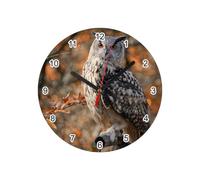Fabulous Glass Wall Clock Owl on a Branch in Autumn Forest Wild Animal Diameter 20 cm White