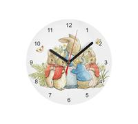 Fabulous Glass Wall Clock - Petter Rabbit and His Mother Illustration Child Beatrice Potter - Diameter 20 cm - White