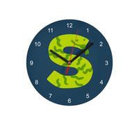 Fabulous Glass Wall Clock - S Like Snake Letter First Name Animals Drawing Child - Diameter 20 cm - Blue