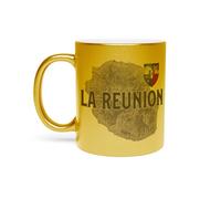 Fabulous Gold Chrome Ceramic Mug - La Réunion 974 With Departement Carte Ancienne France - 11oz
