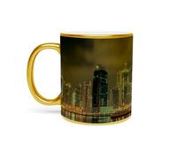 Fabulous Gold Chrome Plated Ceramic Mug - Dubai Night View City Illuminated Urban Landscape - 11oz