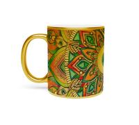 Fabulous Gold mug made of chrome-plated ceramic - Mandala-eye psychedelic hippie acids 70's colours - 11 oz