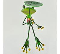 FABULOUS GREEN METAL GARDEN FROG LEAF UMBRELLA SHELF SITTING SCULPTURE ORNAMENT FROGS