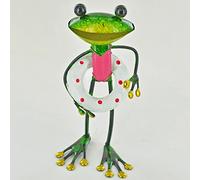 FABULOUS GREEN METAL GARDEN FROG WITH RUBBER RING SCULPTURE ORNAMENT FIGURE FROGS