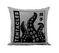 Fabulous Grey Faux Leather Cushion with Japanese Octopus Manga Tentacles 40 x 40 cm - Leather Feel - Cover and Cushion Included