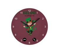 Fabulous Ireland is Calling Me Leprechaun Clover Myth Glass Wall Clock Diameter 20 cm Red