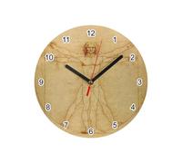 Fabulous Leonardo da Vinci Man Glass Wall Clock Celebre Science Drawing Diameter 20 cm White