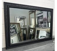 Fabulous Mirrors LG Antique Distressed Black Mirror shabby chic ornate decorative bevelled wall mirror 42"x30" / 106cm x 76cm / 3ft6 x 2ft6 - Premium solid wood UK made Frame - FLORENCE