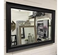 Fabulous Mirrors Rustic Black Solid Wood Mirror Shabby Chic Country Cottage - CASTERBRIDGE RUSTIC - Distressed Black Mirror (63cm x 53cm)