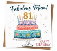Fabulous Mum 81st Birthday Card, Floral Tiered Cake Design, Happy Birthday Card for Mum