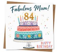 Fabulous Mum 84th Birthday Card for Mum, Colourful Tiered Cake Design with Happy Birthday Message
