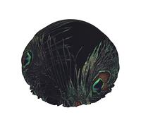 Fabulous Peacock Black Diamond Waterproof Shower Cap,Elastic Bathing Hair Cap Environmental Protection Hair Bath Caps, Double WaterproofBathing Shower Hat