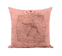 Fabulous Pink Faux Leather Cushion Cover - Sagittarius Sign Astrology Cartomancy Celestial Astral Forecast Tarot - 40 x 40 cm Leather Feel