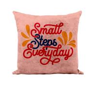 Fabulous Pink Faux Leather Cushion - Small Steps Everyday Typography Message Motivation Empower - 40 x 40 cm - Leather Feel - Cover and Cushion Included