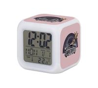 Fabulous Pink Luminous Cube Alarm Clock - Giraffe Driver Collage Art Surrealism Road Trip Car - 8 x 8 x 8 cm - Retro Lighting Multi-Coloured LED