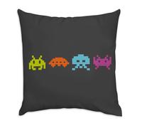 Fabulous Pixel Invaders Retro Gaming 80's 8 Bit Video Game Retro Gaming Cushion - 40 x 40 cm - Velvet Feel - Cover and Cushion Included - Black