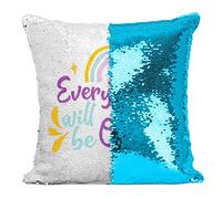 Fabulous Sequin Cushion Cover Teal Everything will be OK Typography Lettering Quotes