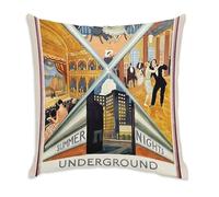 Fabulous Summer Nights London Poster Vintage Travel Art Deco 30's 40 x 40 cm Velvet Feel Cushion Cover and Cushion Included White