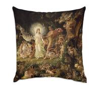 Fabulous Velvet Cushion Cover - Paton La Querelle d'Oberon Painting Mythology Shakespeare - 40 x 40 cm Velvet Feel