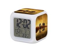 Fabulous White Luminous Cube Alarm Clock - Elephants and Their Reflections - Savannah Wild Animals - 8 x 8 x 8 cm - Retro Multi-Coloured LED Lighting