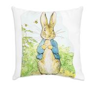 Fabulous White Velvet Cushion Cover - Petter Rabbit in His Garden Peter Rabbit Illustration Child Beatrice Potter - 40 x 40 cm Velvet Feel