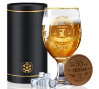 Fabuloustrim 50th Birthday Gifts for Men,Vintage Beer Glass with Wooden Coaster - Aged to Perfection 50th Beer Glass,Gift for Dad,Husband,Friend - Christmas,Father’s Day,Retirement Present