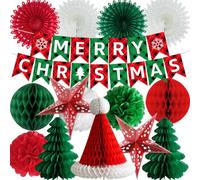 Fabuloustrim Christmas Decorations Set, Paper Xmas Party Decor, Indoor Outdoor Hanging Decorations, Vintage Honeycomb Christmas Tree Home Decoration for Winter Festival, New Year and Family Party