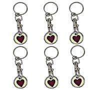 Fabulouz Trolley Tokens, 6 Pack Heart-Shaped 12-Sided £1 Coin Keyrings | Clasp attachment, supermarket and gym locker use, compact everyday carry, Valentine’s gift for her
