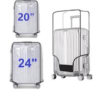 FABULWAY 2PCS Clear PVC Suitcase Cover Protectors Transparent Luggage Cover Waterproof Wheeled Suitcase Dust Cover Dustproof Travel Luggage Sleeve Protector, Clear, 20"+24", Waterproof Suitcase Cover