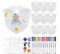 Faburo Baby Bibs for Painting - Pack of 10 Double-Sided Cotton Bibs with 1 Bottle Opener and 12 Textile Pens for Baby Shower