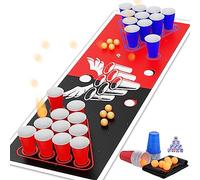 Faburo Beer Pong Set, Drinking Games for Adults, Beer Pong Game Set 16oz Blue &Red Plastic Beer Pong Cups and Balls for American Party Games,Birthday Parties and Office(30 Cups,8 Balls,10 Dices,1 Mat)