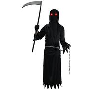 Faburo Kids Halloween Grim Reaper Costume Set, 7 Pcs Cloak with Glasses Scythe Chain Belt (Size XL)