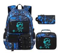 FABUVIEW School Backpack for Boys - Gamer Boys Backpacks for Kids Teens Elementary Middle High School, Blue-people-set, M, Backpack