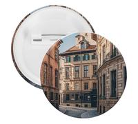 Facade Architecture Urban Image Badge Metal Round Pins, Lightweight Brooch for Backpack, Fashion Button Pins Badge for Shirts, Jackets, Shawl Coat, Unisex, 12PCS, Tinplate, metal round pins