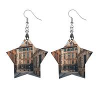 Facade Architecture Urban Image Wooden Earrings for Women, Vintage Elegant Wood Jewelry, Lightweight Earrings for Wedding, Party, Everyday Jewelry Gift, Star, Wood, wood