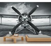 FACADUP Airplane Propeller Murals Men Office Black and White Fighter Wallpaper for Kids Room Bedroom 500x300cm Home TV Sofa Background Wall Decor (Not Self-Adhesive)