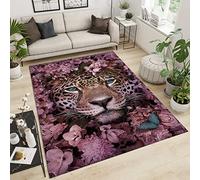 FACADUP Animal Leopard Rugs 70x120cm Anti Slip Rug Abstract Garden Leopard Rug, Fashion Rose Jungle Leopard Rug Non-slip Entryway Doormat Contemporary Throw Floor Mat for Room Coffee Chair Rug