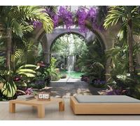 FACADUP Beautiful Nature Wall Murals Tropical Forest Murals Garden Arch Wallpaper for Bedroom Office 99" x 66" Artwork Background Wall Stickers (Not Self-Adhesive)