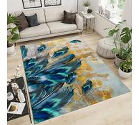 FACADUP Big Rug 180x240cm for Living Room - Unique Blue Peacock Feather, Abstract Phoenix Tail Design - Machine Washable for Classroom, Bedroom, Dining Room, Corridor, Conference Room