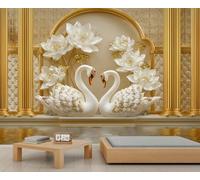 FACADUP Chinese Style Wall Murals Luxury Gilded Art Murals White Swan Flower Wallpaper for Bedroom Office 99" x 66" Artwork Background Wall Stickers (Not Self-Adhesive)