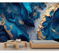 FACADUP Deep Blue Marble Murals, Modern Luxurious Gilded Marble Texture Wallpaper for Living Room Bedroom 350x256cm Adhesive Large Wallpaper Stickers (Not Self-Adhesive)