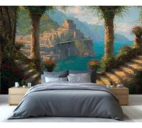 FACADUP Europe Italy Mural for Living Room Seaside Coast Murals Mediterranean Views Wallpaper for Company Office 151" x 105" Home TV Sofa Background Wall Decor (Not Self-Adhesive)