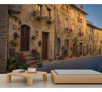 FACADUP European Town Murals, Italian Tuscan Street Wallpaper Medieval Architecture Wall Murals for Bedroom Living Room 490x350cm Artwork Background Wall Stickers (Not Self-Adhesive)