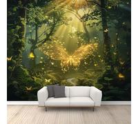 FACADUP Fantasy Forest Murals, Virgin Forest Wall Murals, Jungle Glowing Butterfly Wallpaper for Living Room Bedroom Decor 280x200cm Nature Landscape Wall Decal (Not Self-Adhesive)