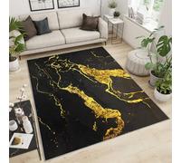 FACADUP Fashion Area Rug 100x140cm Rugs for Bedroom Luxury Black Gold Area Rug, Fashion Gold Foil Art Black Carpet, Machine Washable Rugs with Non-slip Backing for Studio Home Decor Low Pile Rugs