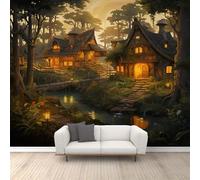 FACADUP Forest Log Cabin Murals, Magical Fairy Tales Jungle Wall Mural Wallpaper Rural Cottage Wallpaper for Bedroom Living Room 232x158cm Artwork Background Wall Stickers (Not Self-Adhesive)