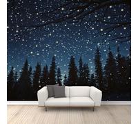 FACADUP Forest Starry Murals, 3D Galaxy Night Sky Trees Wall Murals, Stars Forest Wallpaper for Bedroom Living Room Decor 100x70cm Fantasy Background Wall Decorative (Not Self-Adhesive)