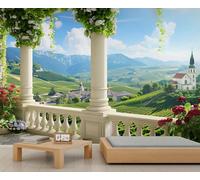 FACADUP Garden Terrace Murals Balcony Scenery Murals Arch Terrace View Wallpaper for Kids Room Bedroom 99" x 66" Artwork Background Wall Stickers (Not Self-Adhesive)