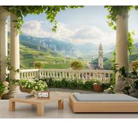 FACADUP Garden Terrace Murals Beautiful Balcony Scenery Murals Europe Italy Wallpaper for Kids Room Bedroom 99" x 66" Artwork Background Wall Stickers (Not Self-Adhesive)